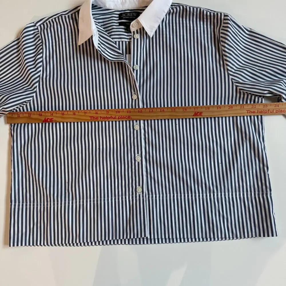 J.Crew Cropped Dark Evening Striped Garçon Shirt Size 10 NEW Womens Preppy NWT - Picture 8 of 14